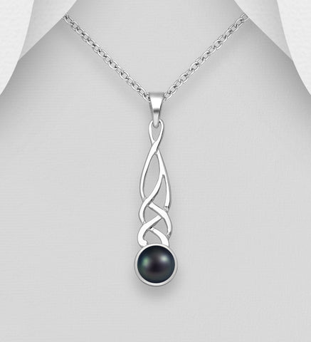 Pearl 925 Twisted Silver Pendant with Black Pearl