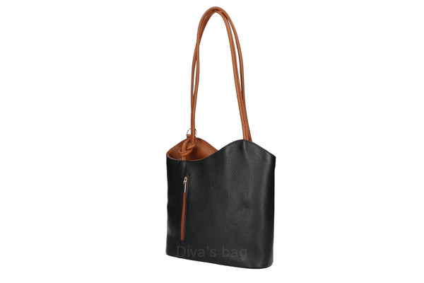 Italian Leather Pebble-Dash Backpack - Blue & Tan