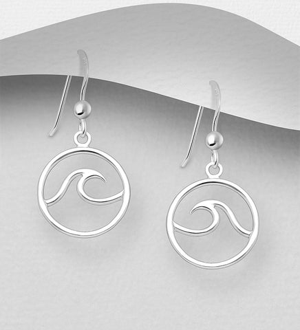 925 Sterling Silver Circle Wave Hook Earrings Ear Wires: Flat French With Bead