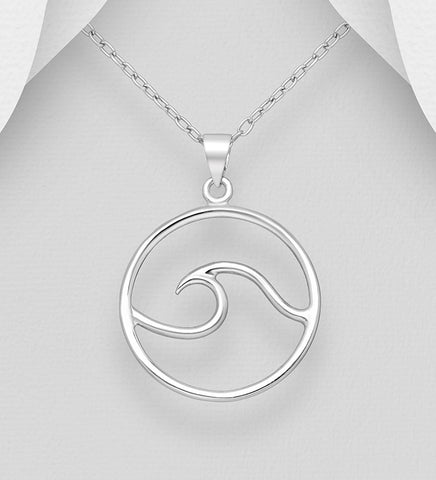 925 Sterling Silver Wave Pendant