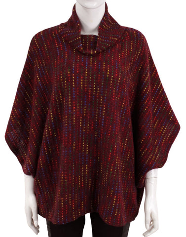 High Neck Rainbow Poncho - Burgundy