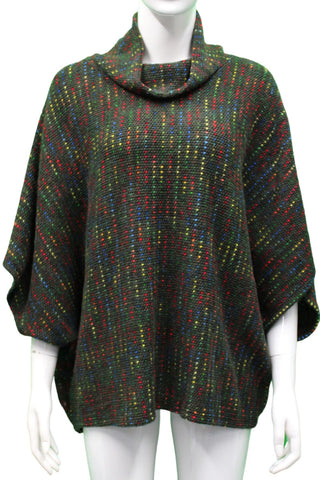 High Neck Rainbow Poncho - Khaki