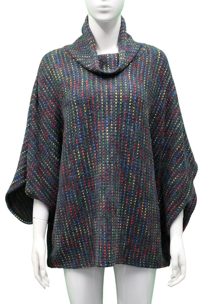 High Neck Rainbow Poncho - Navy