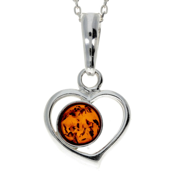 Amber 925 Silver Heart Pendant