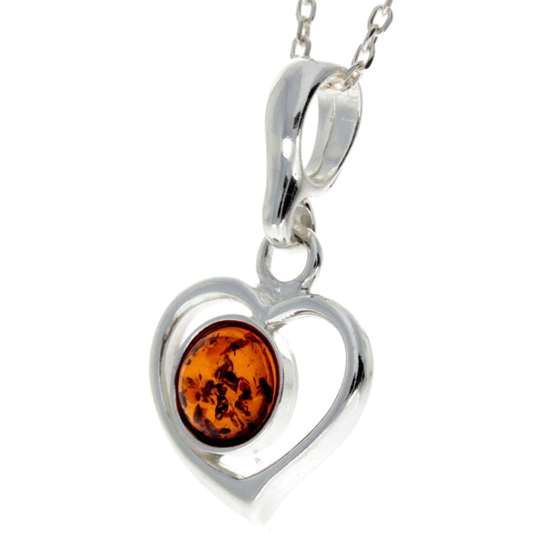 Amber 925 Silver Heart Pendant