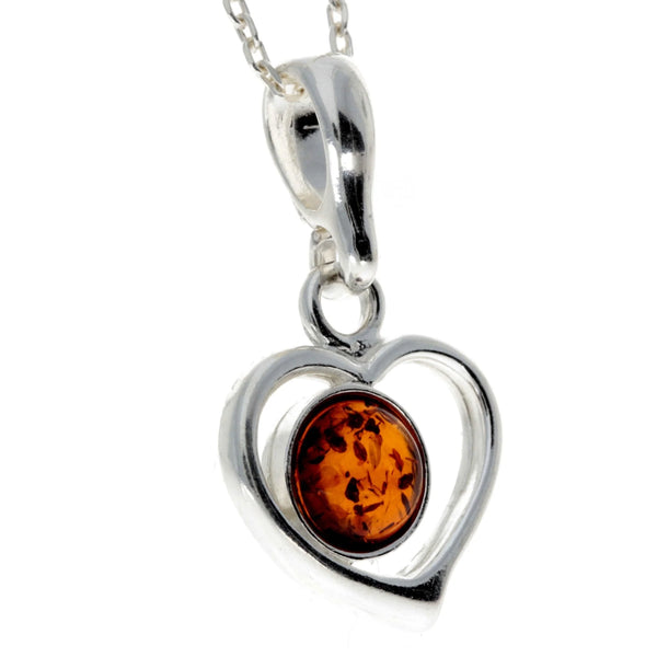 Amber 925 Silver Heart Pendant