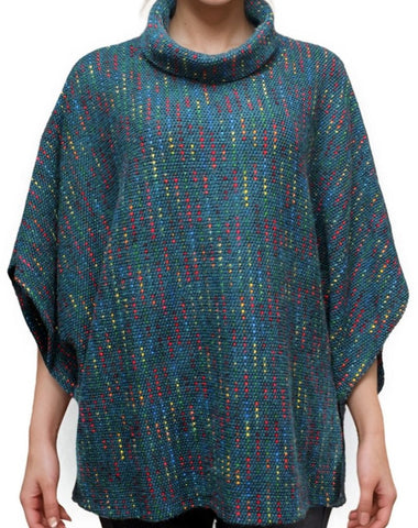 High Neck Rainbow Poncho - Teal