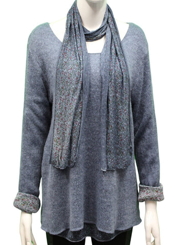 Knitted Layer Top with Scarf - Denim