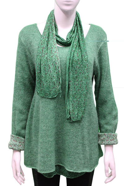 Knitted Layer Top with Scarf - Green