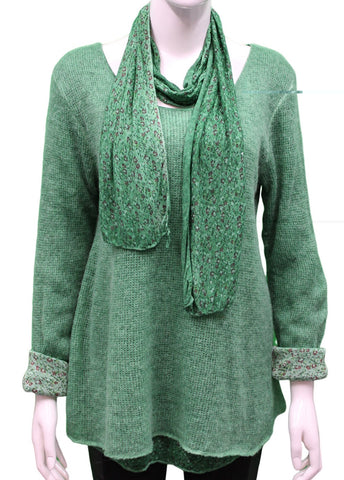 Knitted Layer Top with Scarf - Green