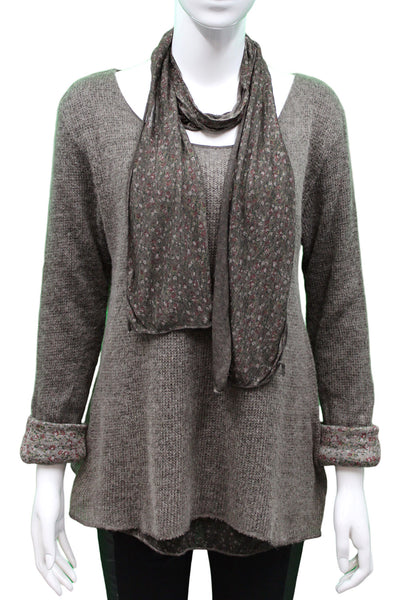 Knitted Layer Top with Scarf - Chocolate