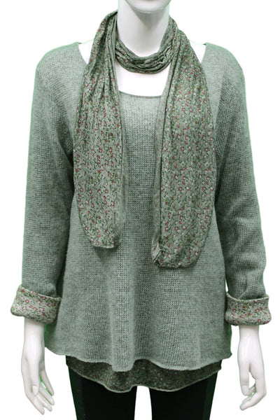 Knitted Layer Top with Scarf - Khaki