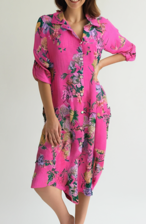 Floral Shirt Dress - Pink