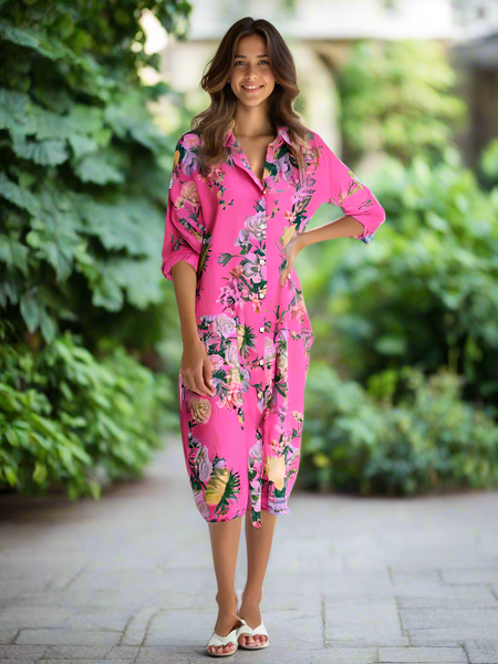 Floral Shirt Dress - Pink
