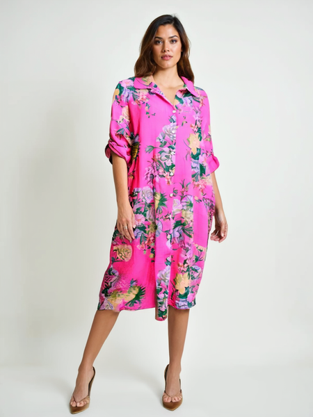 Floral Shirt Dress - Pink
