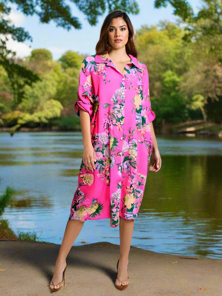 Floral Shirt Dress - Pink