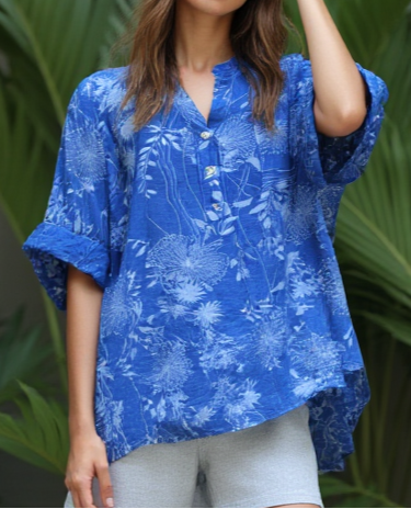 Dandelion Print Tunic Top - Blue