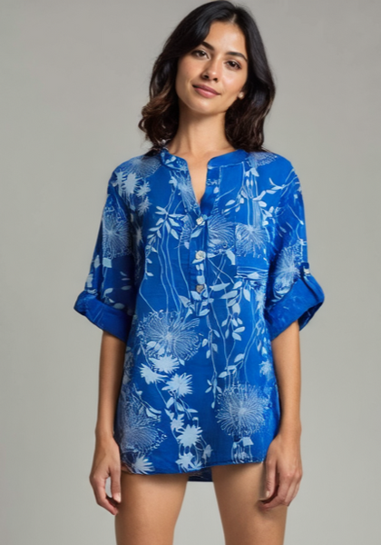 Dandelion Print Tunic Top - Blue