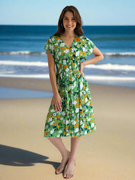 Abstract Flower Dress - Green