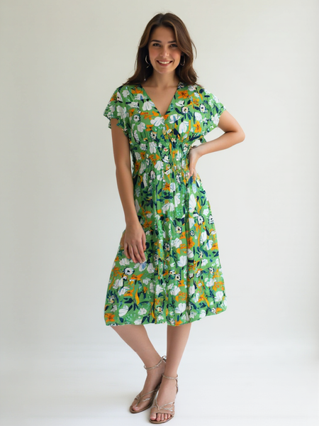 Abstract Flower Dress - Green