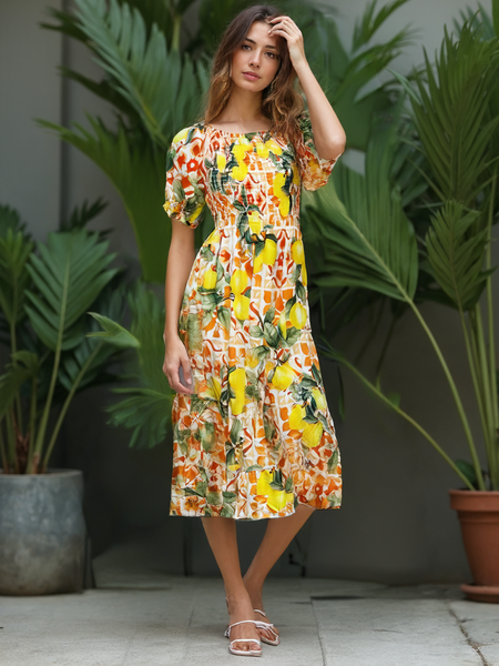 Lemon Tile Dress - Orange