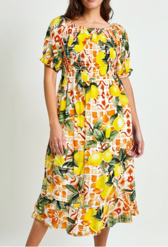 Lemon Tile Dress - Orange