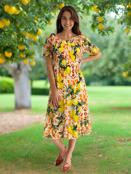 Lemon Tile Dress - Orange