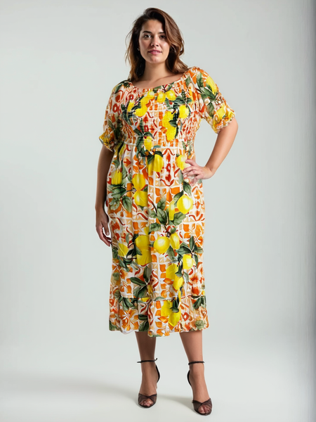 Lemon Tile Dress - Orange