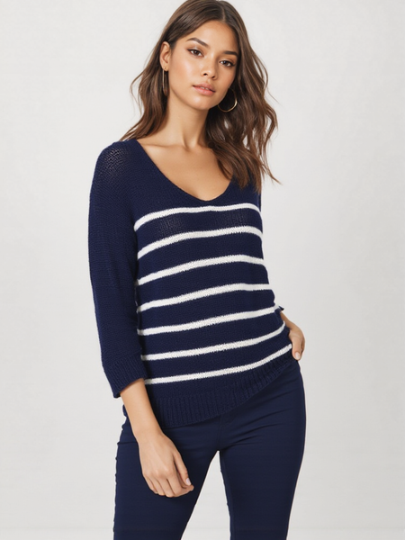 Striped Slouch Knit - Navy