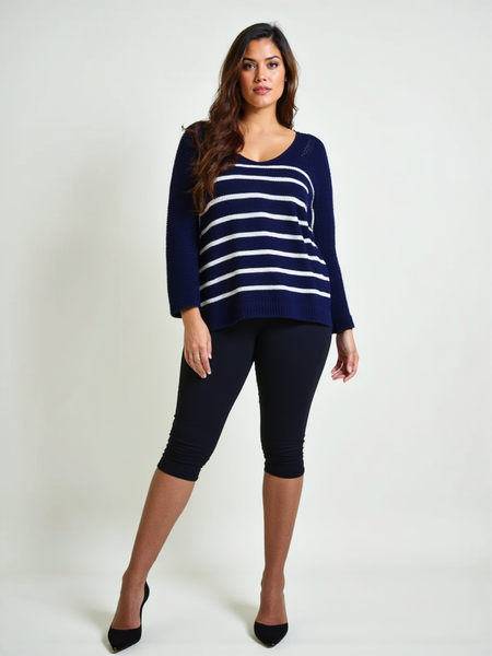Striped Slouch Knit - Navy
