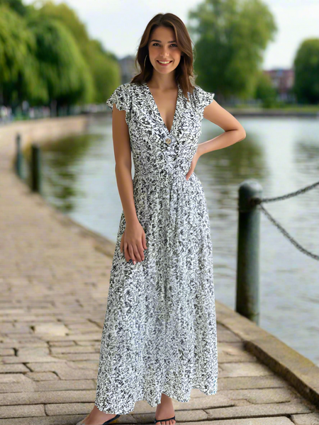 Molly Ditsy Print Dress - Black & White