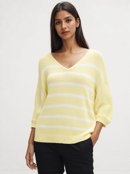 Striped Slouch Knit - Lemon