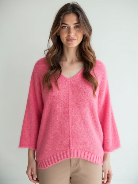 Fluffy V-Neck Knit - Pink