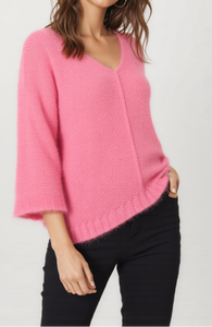 Fluffy V-Neck Knit - Pink