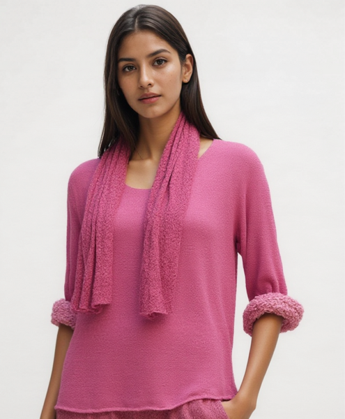 Knitted Layer Top with Scarf - Fuchsia