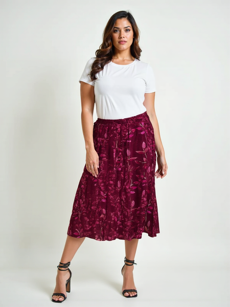 Watercolour Vines A-Line Skirt - Berry
