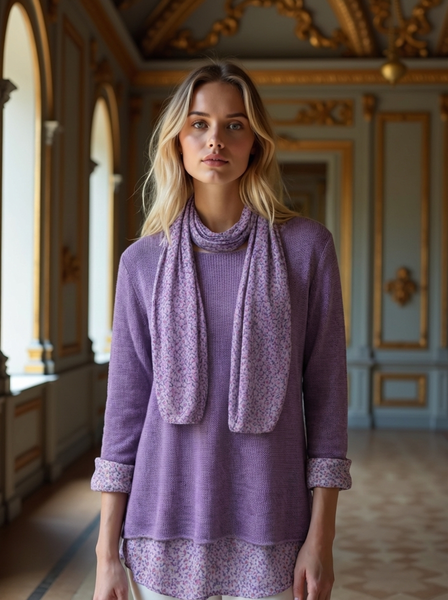 Knitted Layer Top with Scarf -  Purple