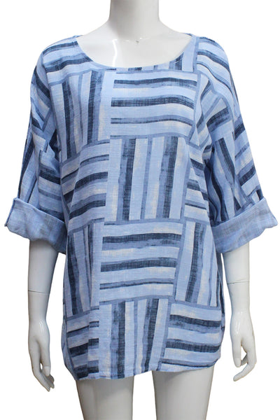 Geometric Squares Top - Denim