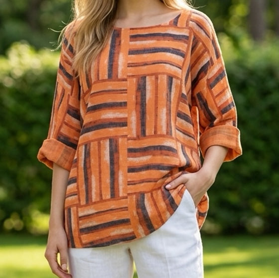 Geometric Squares Top - Burnt Orange