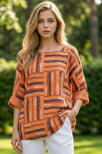 Geometric Squares Top - Burnt Orange