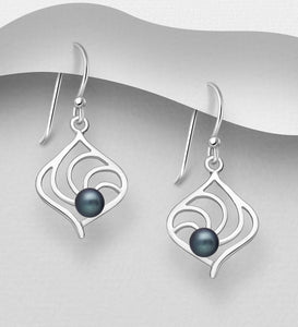 925 Silver Freshwater Pearl Earrings - Dyed Black