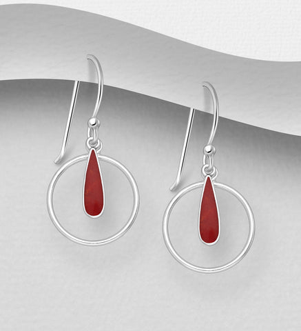 925 Sterling Silver Circle Earrings with Red Stone