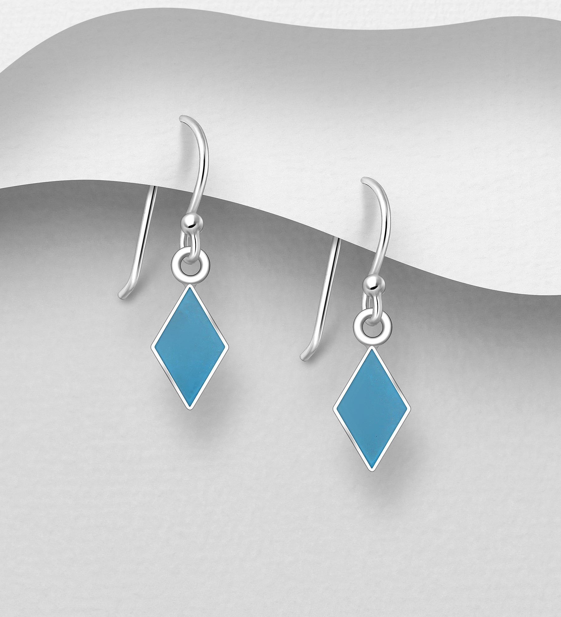 925 Sterling Silver Hook Small Earrings, Decorated with Turquoise Stone