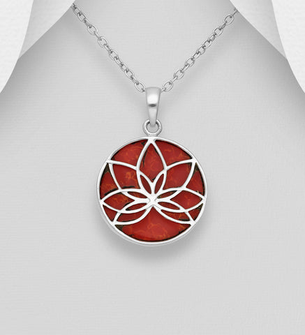 925 Sterling Silver Lotus Pendant with Red Stone