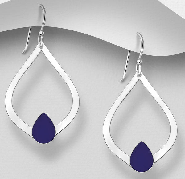 925 Sterling Silver Drop Earrings with Cobalt Blue Stones