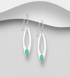 925 Sterling Silver Hook Earrings, Decorated with Aqua  Stone