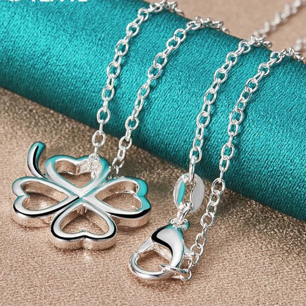 925 Sterling Silver Four Leaves Clover Pendant Necklace