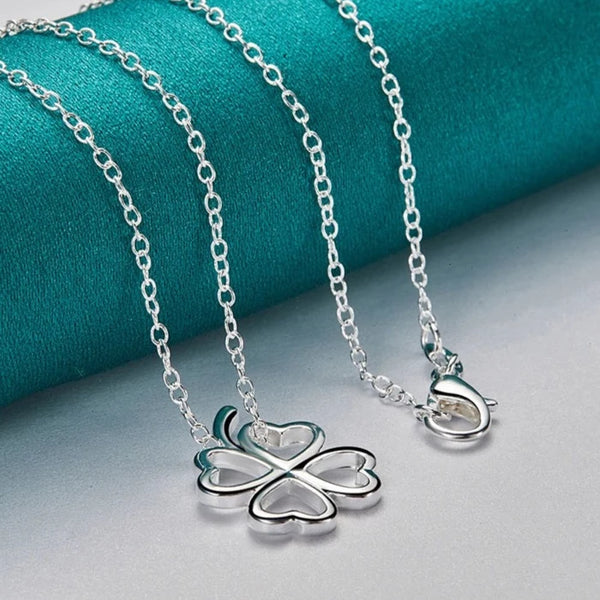 925 Sterling Silver Four Leaves Clover Pendant Necklace