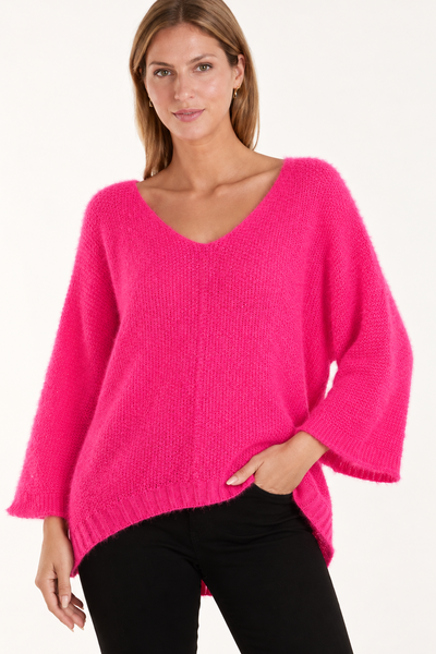 Fluffy V-Neck Knit - Pink