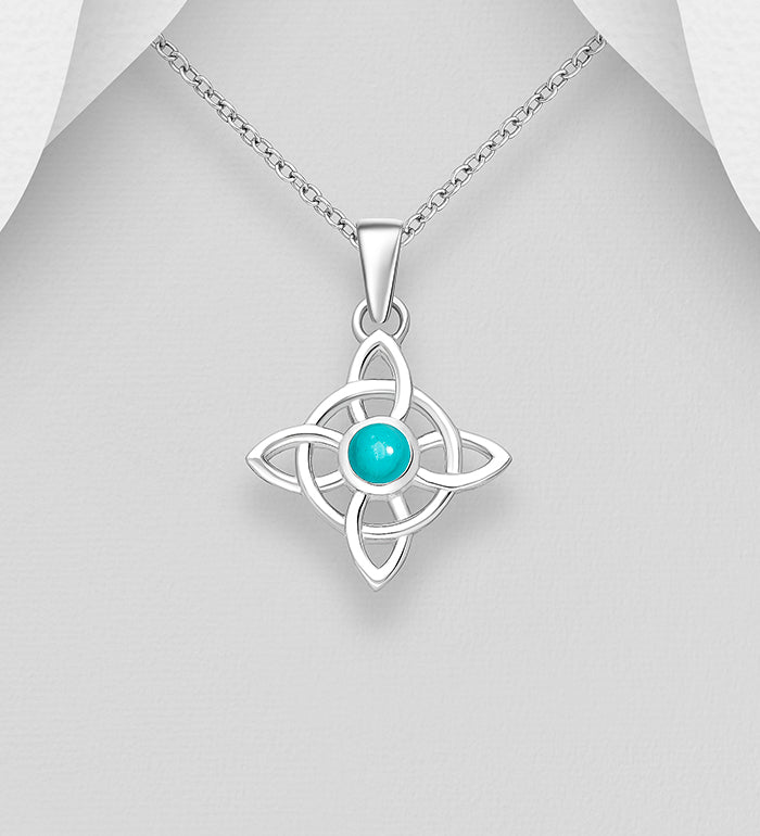 925 Sterling Silver Pendant, Turquoise Celtic Knot